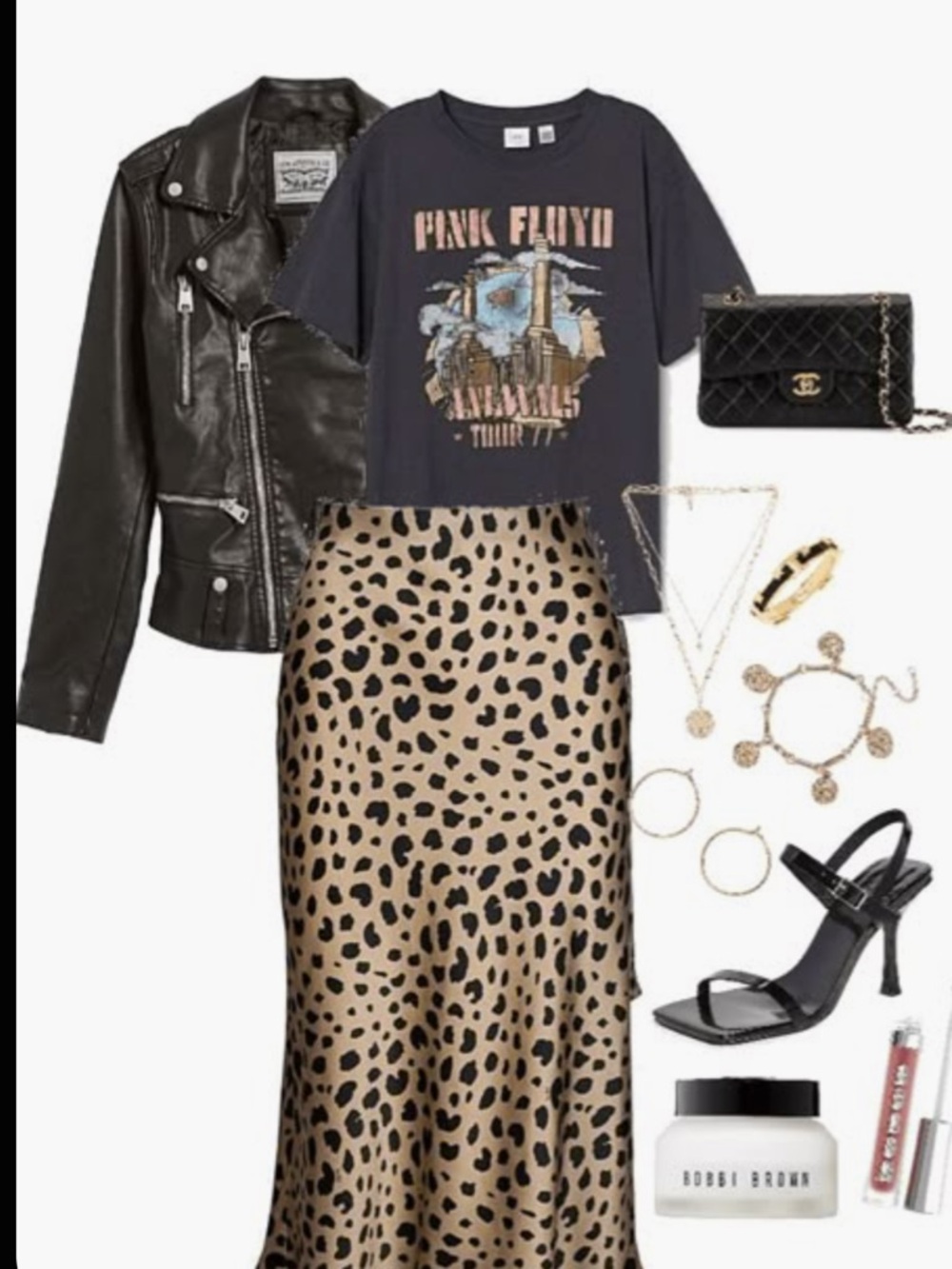 Leopard Print Midi Skirt - Black‎ on Cream